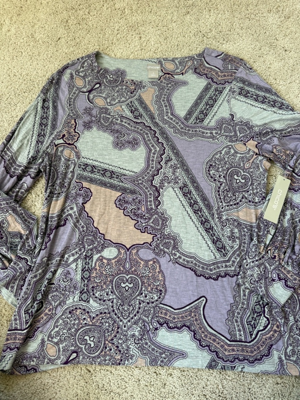Chico's Lavender and Cream Paisley Long-Sleeve Top 2